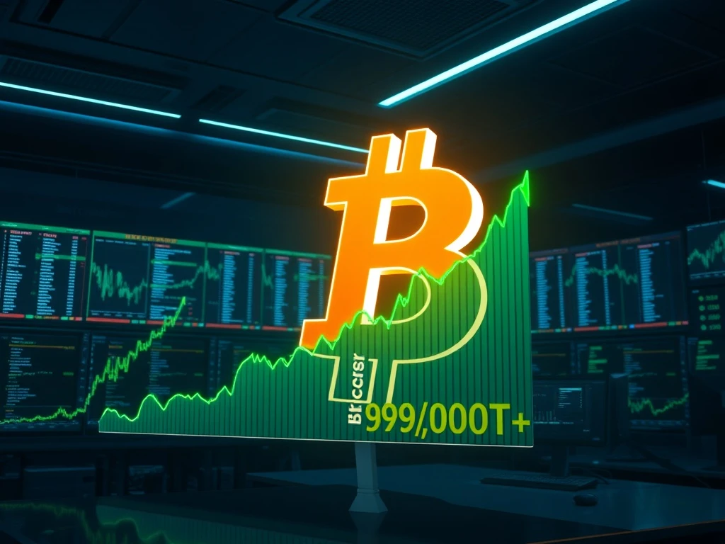 Bitcoin price surges past $97,000 on a digital financial market dashboard.