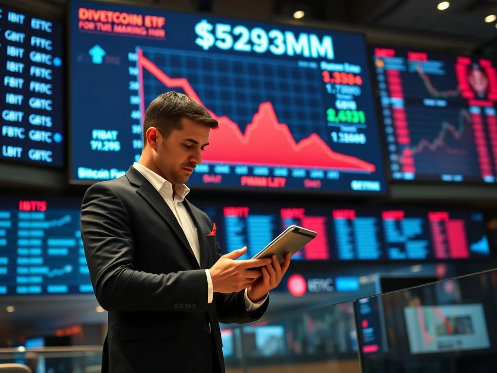 Analysis of Bitcoin spot ETF net outflow showing significant capital movement from Fidelity and Grayscale funds.