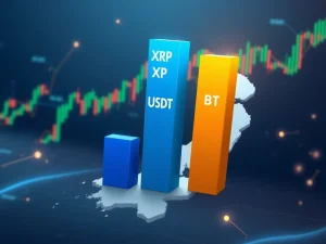 Chart showing Bitcoin falling to third place in South Korean cryptocurrency trading volume behind XRP and USDT.
