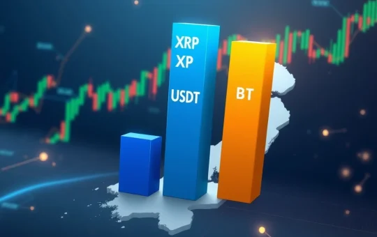 Chart showing Bitcoin falling to third place in South Korean cryptocurrency trading volume behind XRP and USDT.
