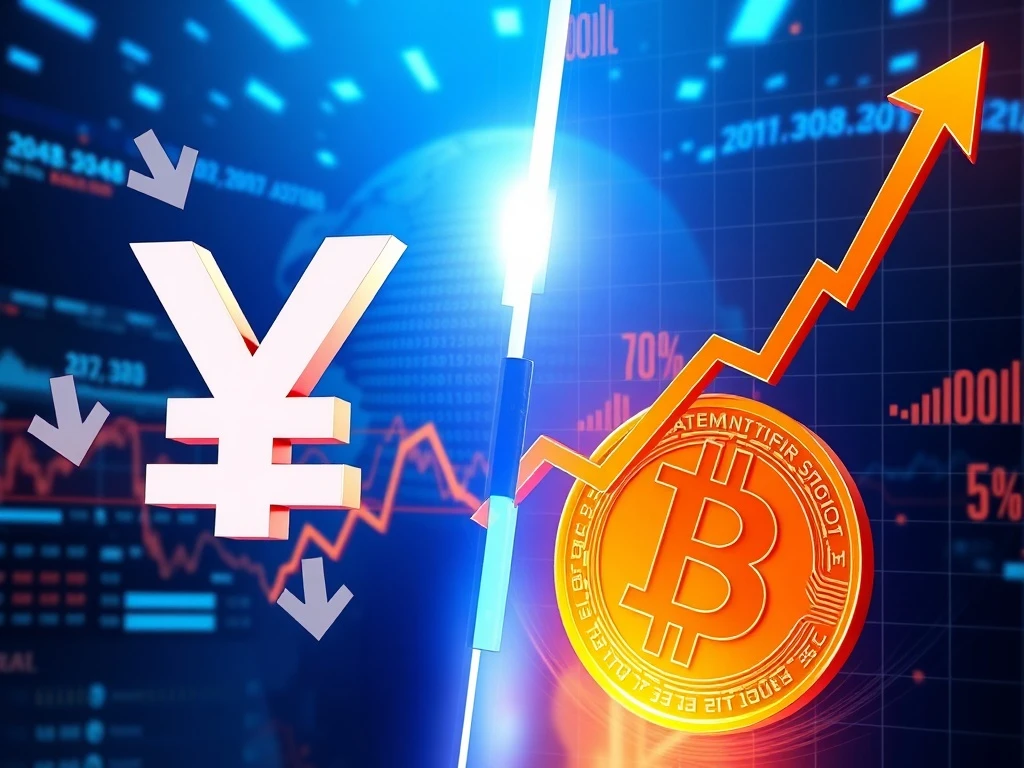 Bitcoin price correlation with Japanese yen intervention showing historical 30% drawdown patterns