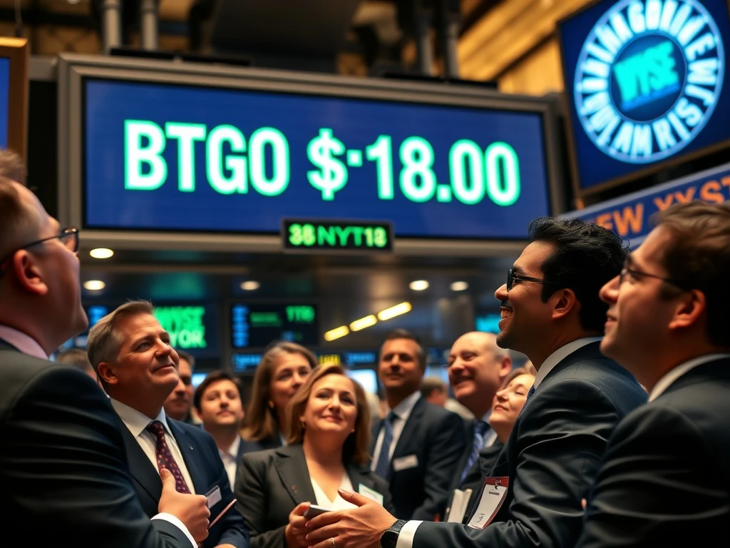 BitGo BTGO stock ticker on the NYSE board marking the company's historic public listing.