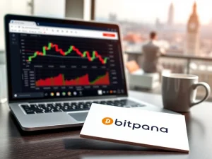 Bitpanda trading platform interface showing combined cryptocurrency and stock market data charts.