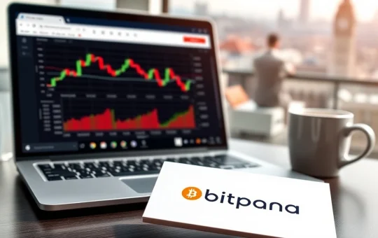 Bitpanda trading platform interface showing combined cryptocurrency and stock market data charts.