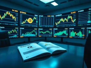 Analyst reviewing Bitwise Q4 2025 report showing crypto bear market bottom signals and recovery charts.