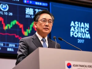 Bank of Korea Governor Lee Chang-yong issues a warning about won-pegged stablecoin risks at Hong Kong forum.