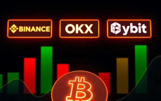 Data visualization showing near-equal BTC perpetual futures long and short ratios on top crypto exchanges.