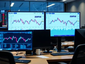 Bybit exchange platform listing ZAMA cryptocurrency for spot trading with market charts visible