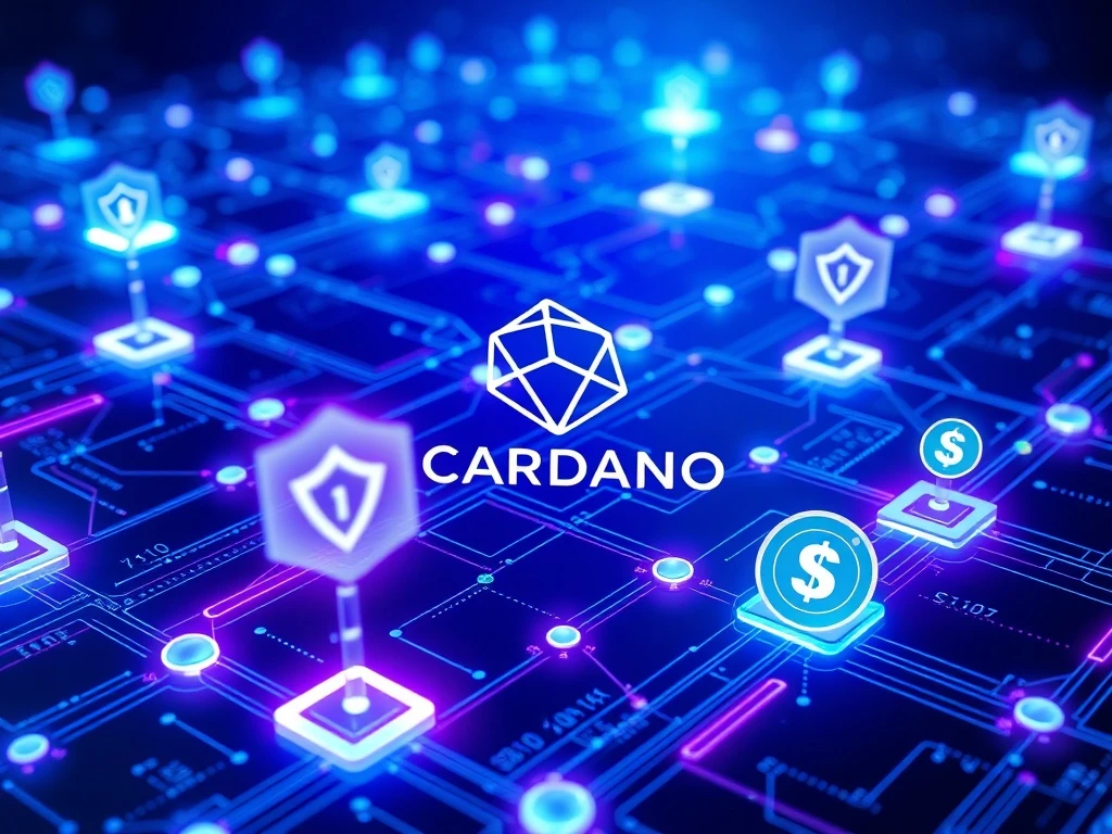 Cardano blockchain network integrating USDCx privacy stablecoin with encrypted transaction technology