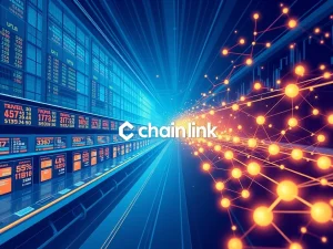 Chainlink oracle network bridging traditional stock market data to blockchain DeFi applications.