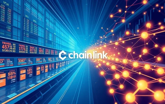 Chainlink oracle network bridging traditional stock market data to blockchain DeFi applications.