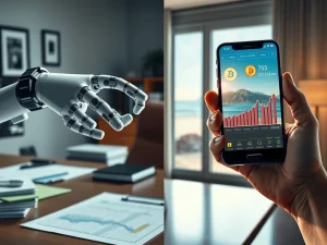 Changpeng Zhao's vision of cryptocurrency enabling retirement versus AI displacing jobs, a financial independence concept.