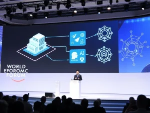 Changpeng Zhao discussing asset tokenization and AI crypto trends at the World Economic Forum in Davos.