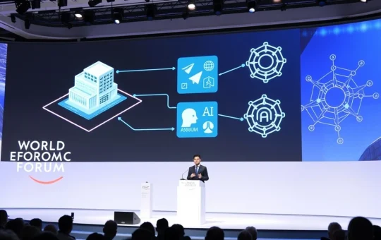 Changpeng Zhao discussing asset tokenization and AI crypto trends at the World Economic Forum in Davos.