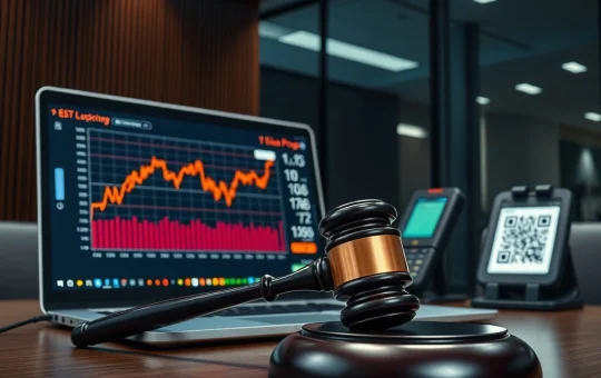 Legal consequences for cryptocurrency embezzlement in China, showing a courtroom gavel and financial charts.
