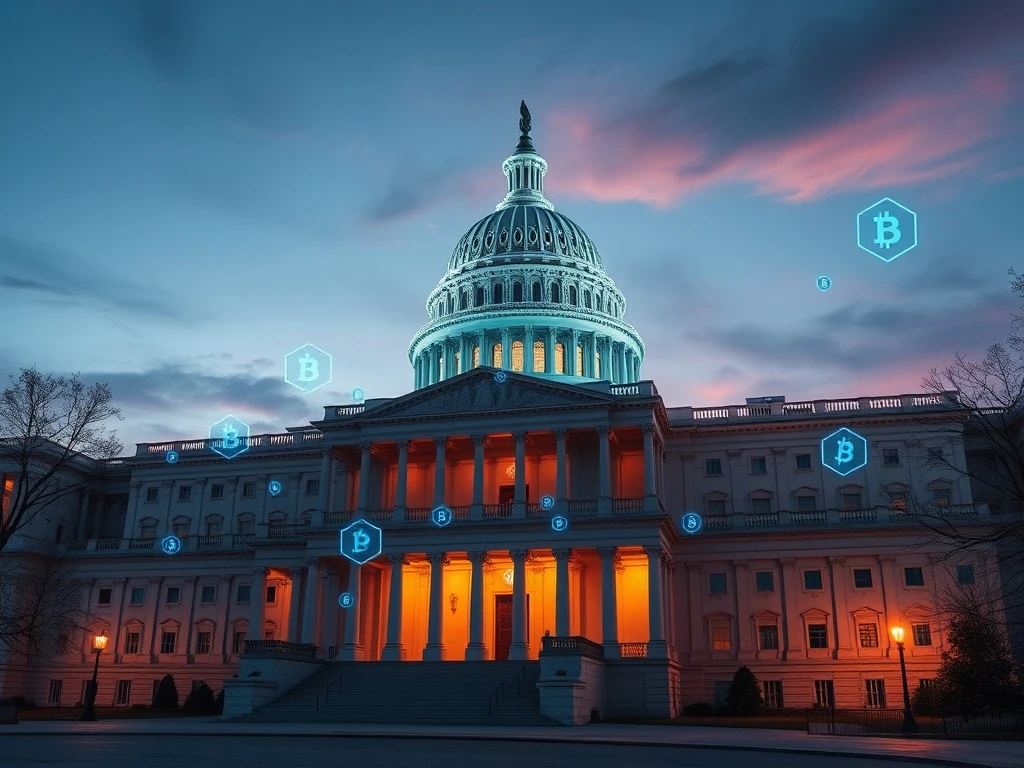 US Capitol building with digital blockchain overlay representing the CLARITY Act crypto legislation decision
