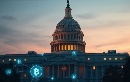 CLARITY Act stablecoin regulation progress at U.S. Capitol with blockchain visualization