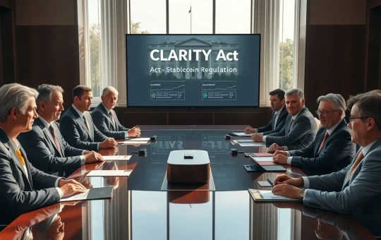 Trump administration officials mediate CLARITY Act negotiations between banking and cryptocurrency industry executives in Washington D.C.