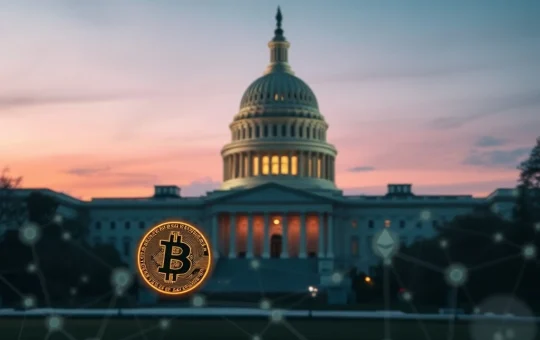 US Capitol with cryptocurrency symbols representing Coinbase CEO's market structure bill testimony