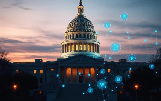 US Capitol with cryptocurrency overlay representing CLARITY Act legislation battle over stablecoin rewards