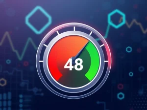Crypto Fear & Greed Index gauge showing a shift to Neutral sentiment at 48 points.