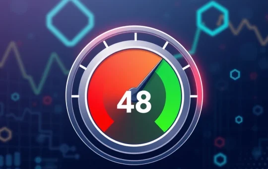 Crypto Fear & Greed Index gauge showing a shift to Neutral sentiment at 48 points.