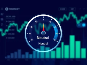 The Crypto Fear & Greed Index gauge shows a neutral reading of 50, indicating balanced market sentiment.