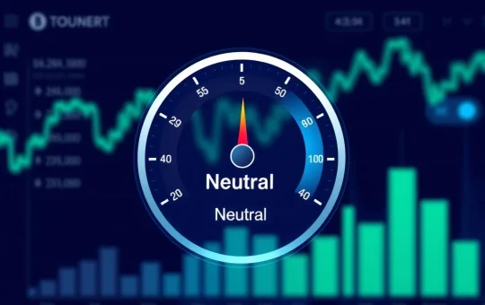 The Crypto Fear & Greed Index gauge shows a neutral reading of 50, indicating balanced market sentiment.