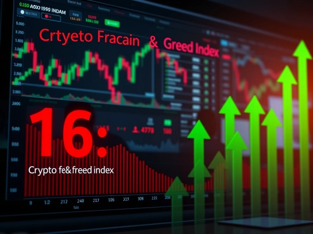 Crypto Fear & Greed Index at extreme fear level of 16 with Bitcoin market analysis data visualization