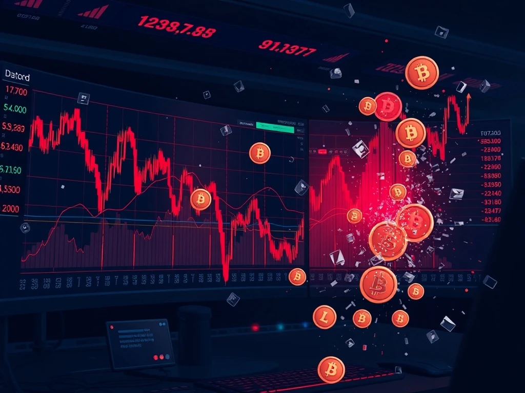 Massive cryptocurrency futures liquidation event showing $531 million wiped from markets in one hour