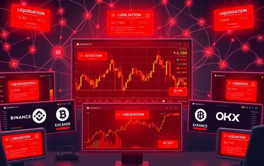 Cryptocurrency trading dashboard showing $130 million futures liquidations across major exchanges during market volatility