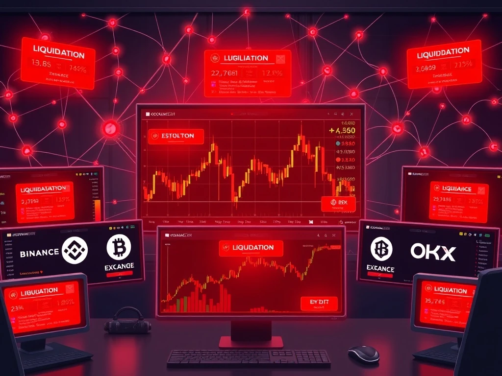 Cryptocurrency trading dashboard showing $130 million futures liquidations across major exchanges during market volatility