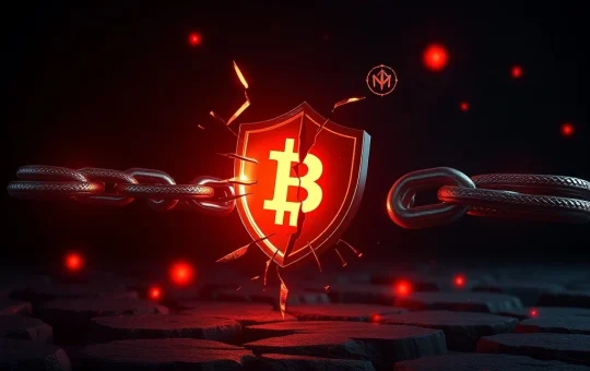 Illustration of broken blockchain security and the devastating failure rate of crypto hack recovery.