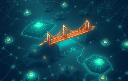 Centralized bridges controlling fragmented blockchain networks, illustrating crypto interoperability crisis