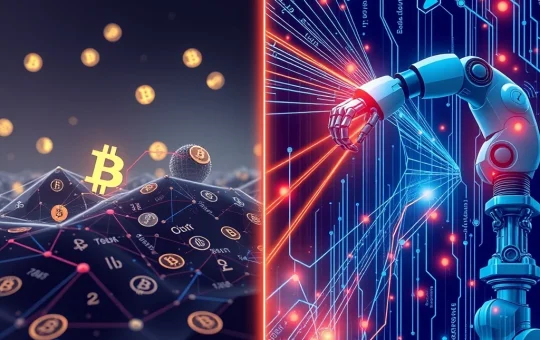 Illustration showing capital shifting from cryptocurrency to AI and robotics investment in 2025