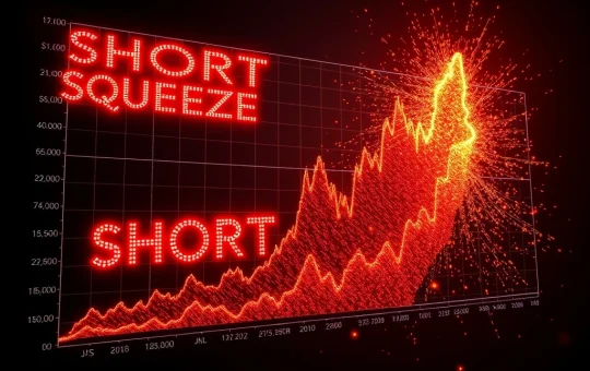 Visualization of a massive short squeeze impacting the top 500 cryptocurrencies causing major liquidations.