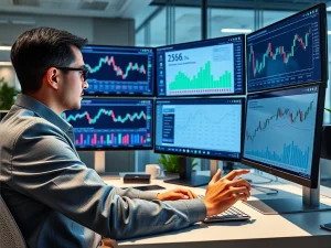 Financial analyst examining cryptocurrency and traditional finance integration data showing institutional adoption trends