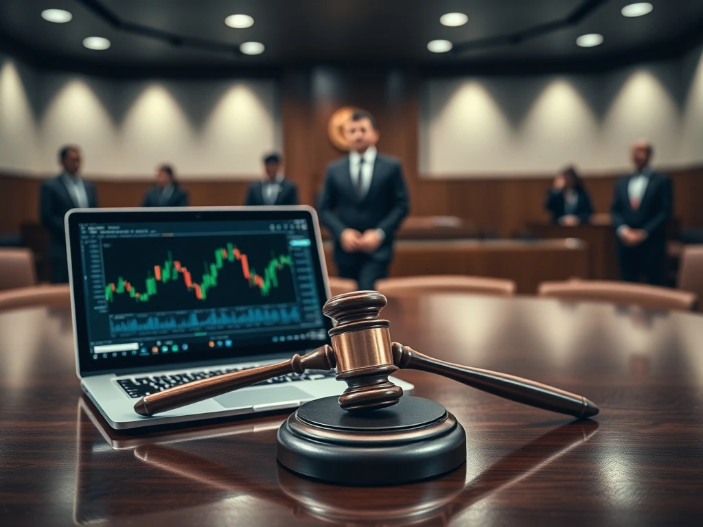Cryptocurrency money laundering case results in a $17 million fraud sentencing in a courtroom setting.