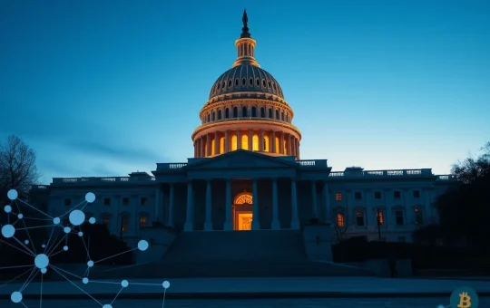US Capitol building with digital asset symbols representing crypto market structure bill ethics amendments