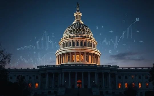 US Capitol with cryptocurrency data overlay representing DOJ crypto enforcement controversy