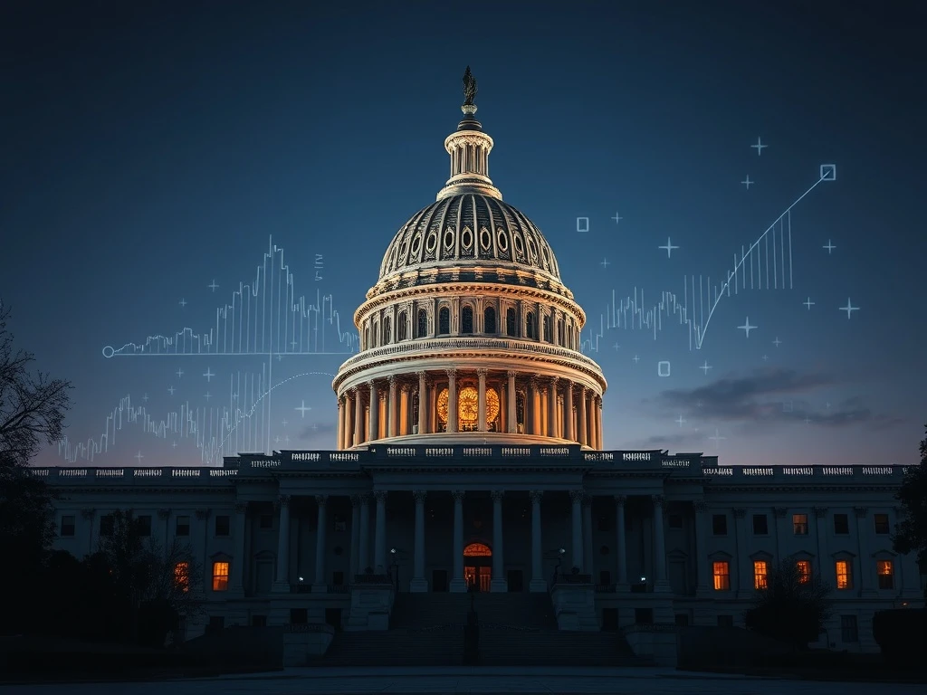 US Capitol with cryptocurrency data overlay representing DOJ crypto enforcement controversy