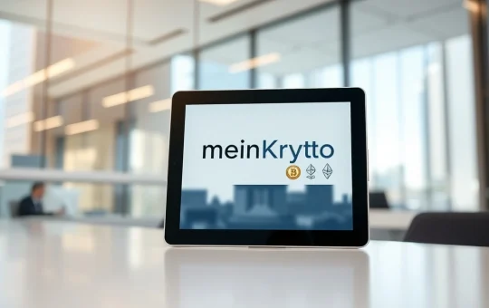 DZ Bank's new meinKrypto cryptocurrency platform interface on a digital tablet in a professional setting.