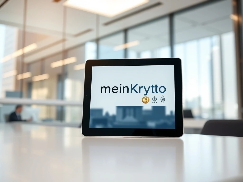 DZ Bank's new meinKrypto cryptocurrency platform interface on a digital tablet in a professional setting.