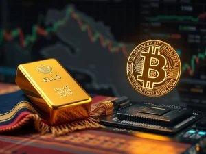 El Salvador's economic strategy combining gold bars and Bitcoin symbol for financial security