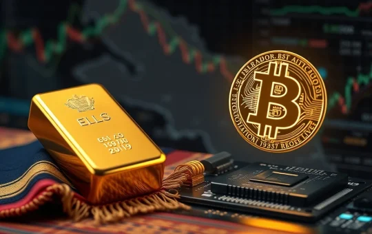 El Salvador's economic strategy combining gold bars and Bitcoin symbol for financial security