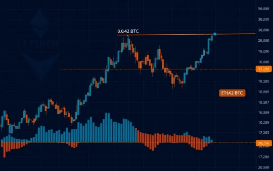 ETH/BTC technical analysis chart showing potential trend reversal pattern with key resistance levels for cryptocurrency traders