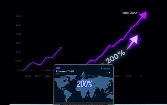 Ether price analysis chart showing correlation with global liquidity and Russell 2000 index for potential breakout.