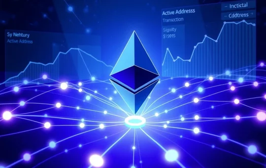 Ethereum network growth visualization showing increased active addresses and reduced transaction costs