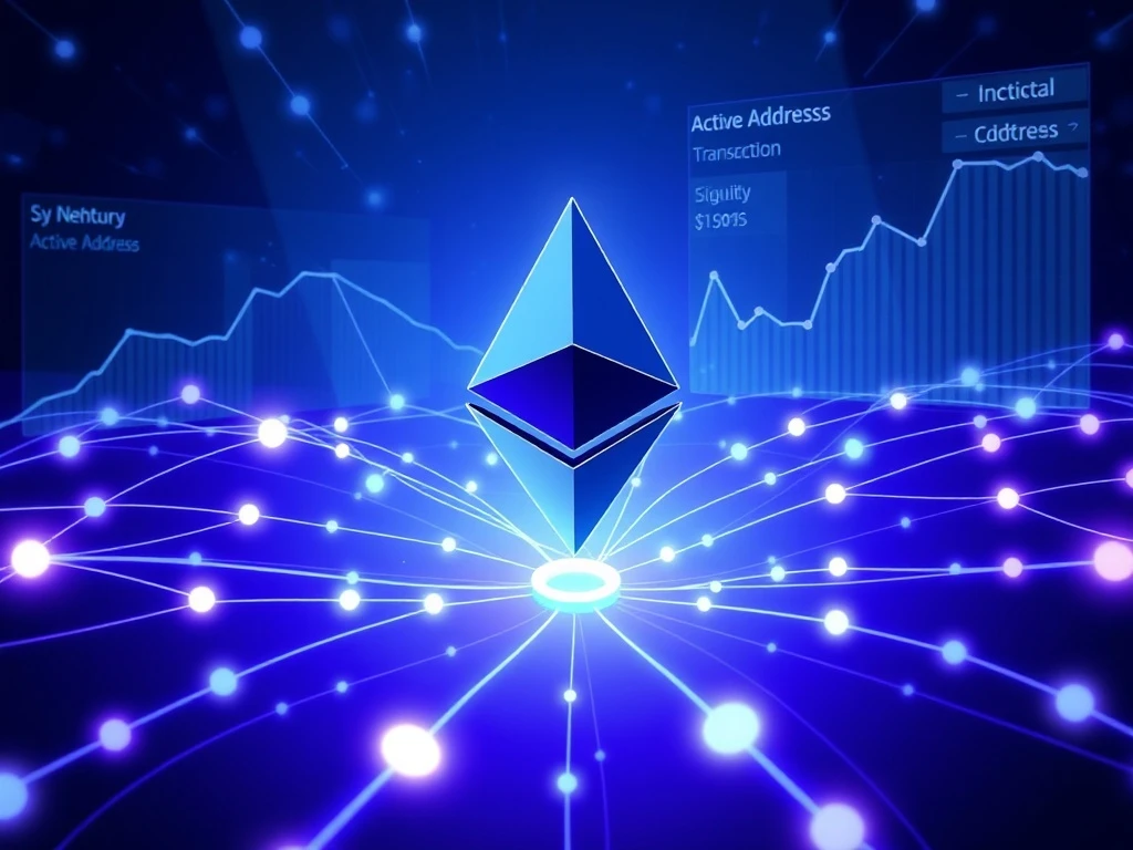 Ethereum network growth visualization showing increased active addresses and reduced transaction costs