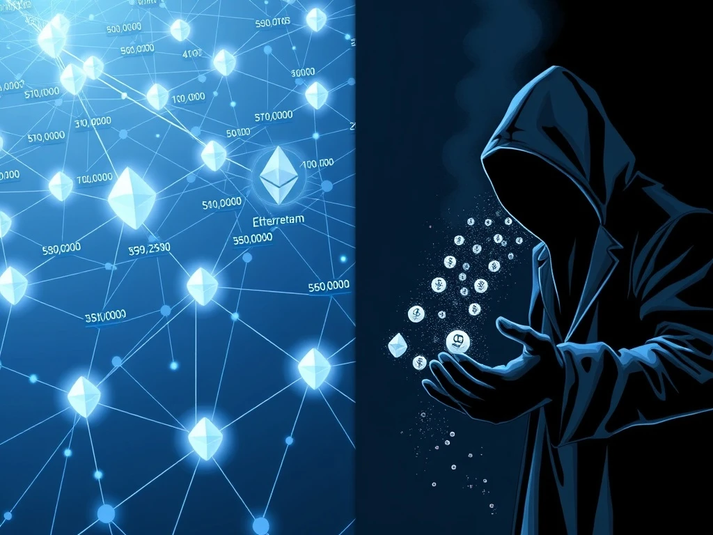 Illustration showing Ethereum network growth contrasted with hidden address poisoning security risks